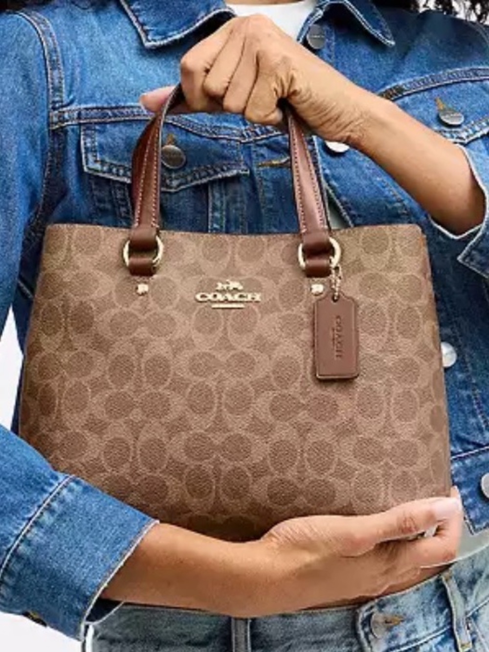 Coach Brown Signature Canvas Top-Handle Tote